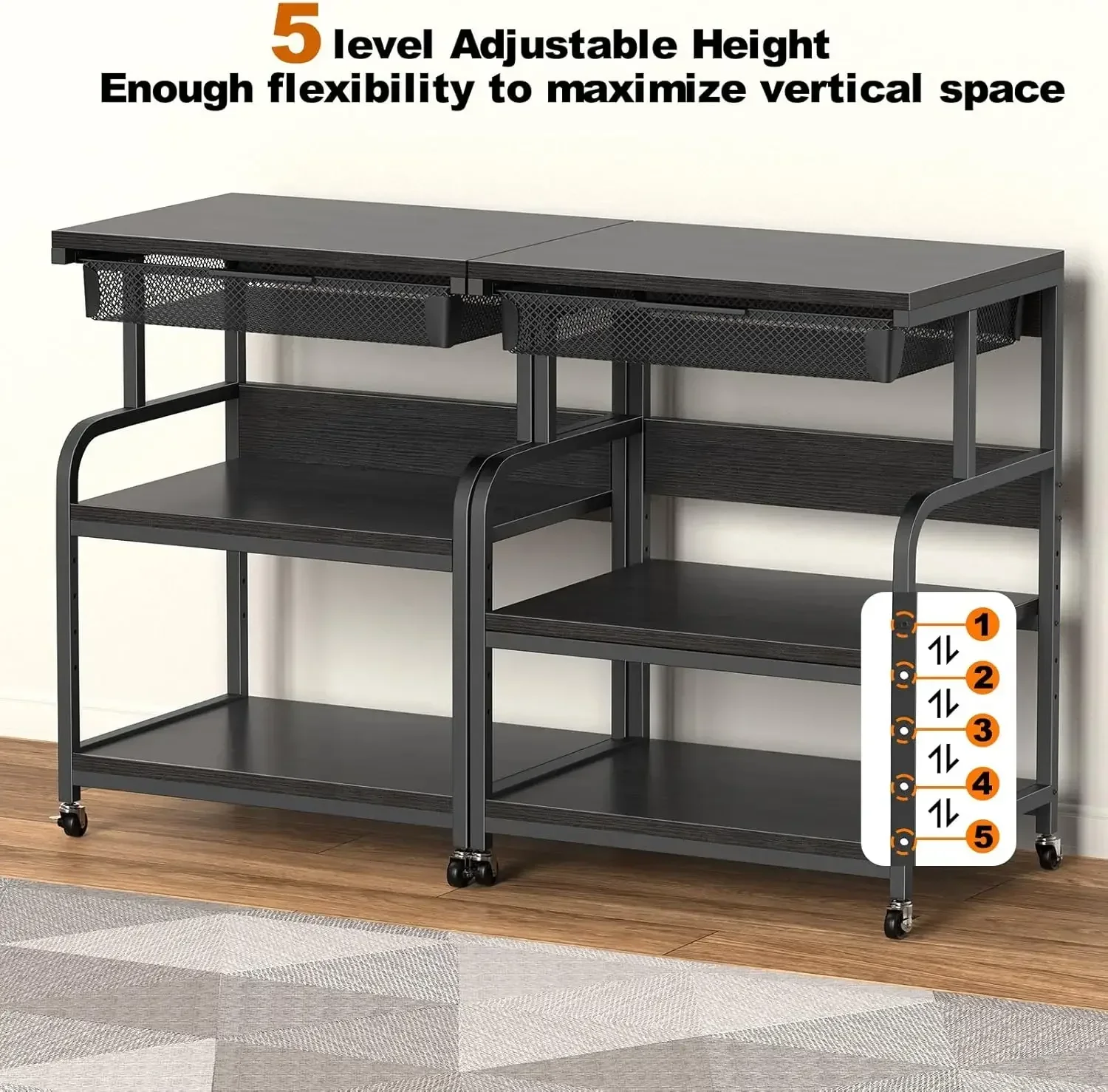 Rolling File Cart - 23.6''x18.9'' Extra Large Printer Stand with
