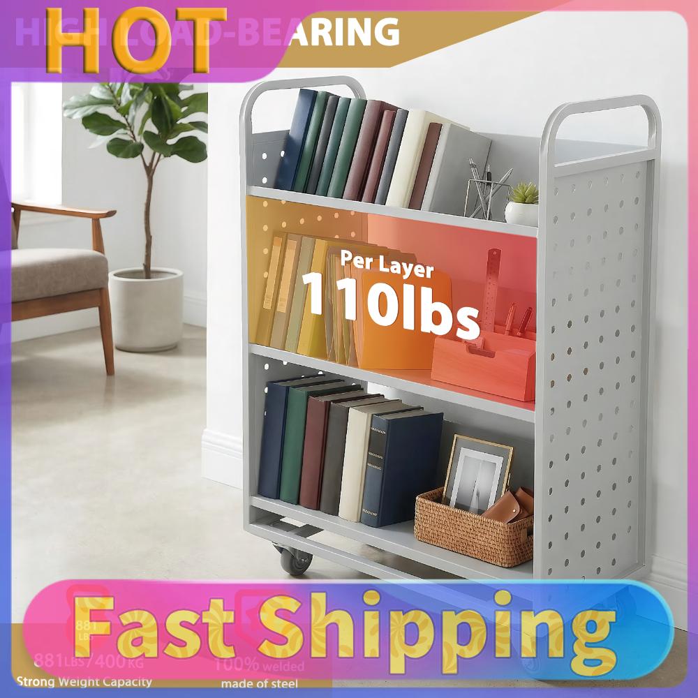 Rolling File Cart - Library Book Cart Slanted Single Sided