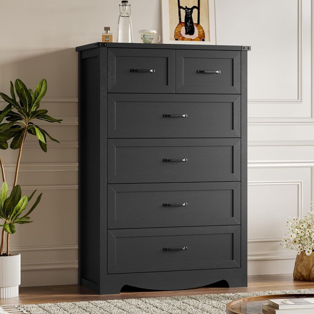 Home Office In Living Room - 6-Drawer Wooden Chest with Metal Handles,