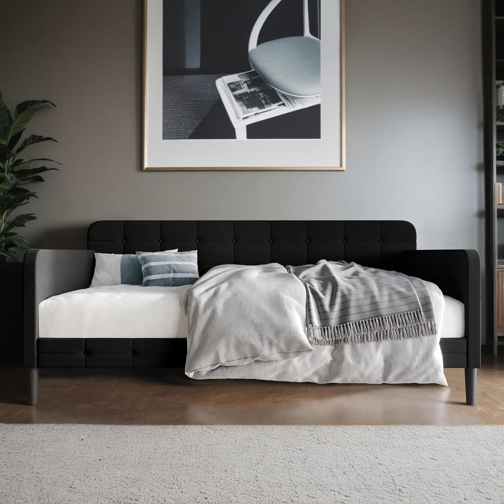 Home Office In Living Room - Design Upholstered Button Tuted Daybed –
