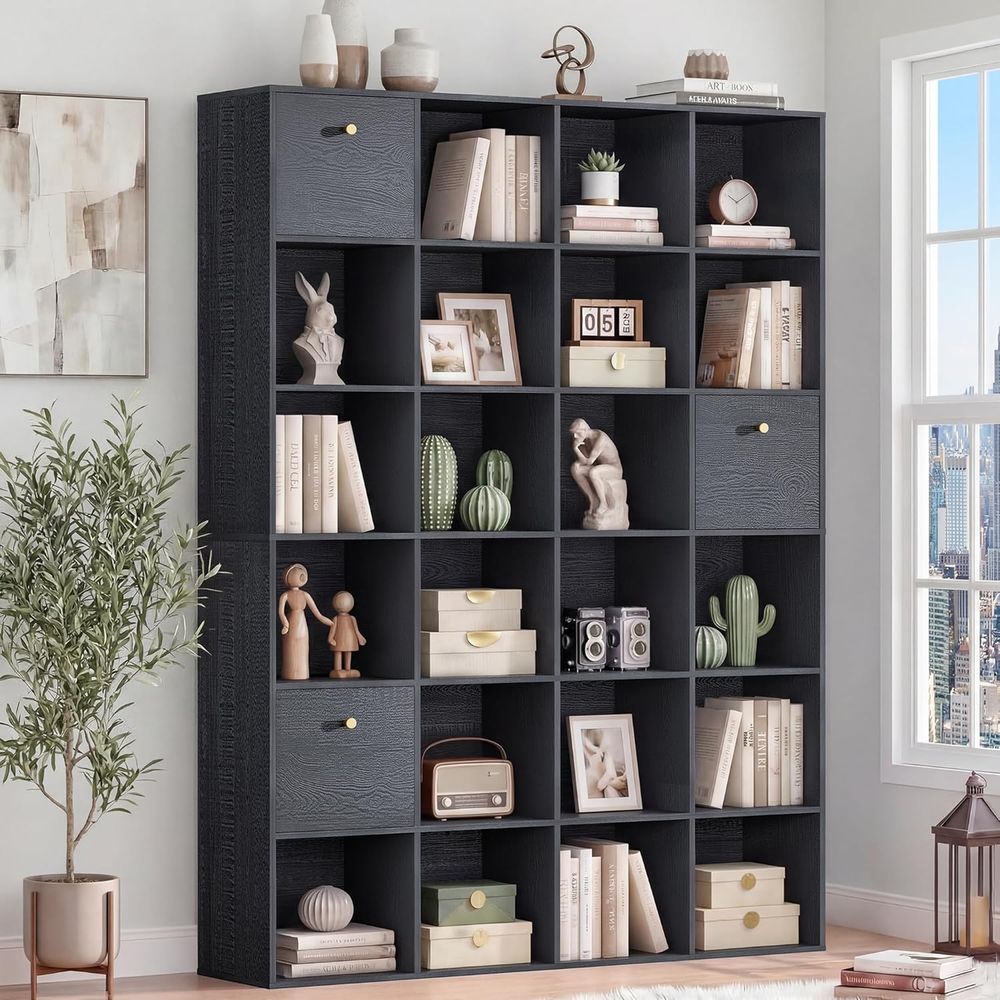 Bookcase Wood Shelf - 24-Tier Open Shelf Bookcase with 3