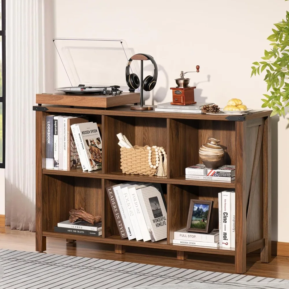 Bookcase Wood Shelf - Farmhouse 6 Cube Book Shelf, Wood
