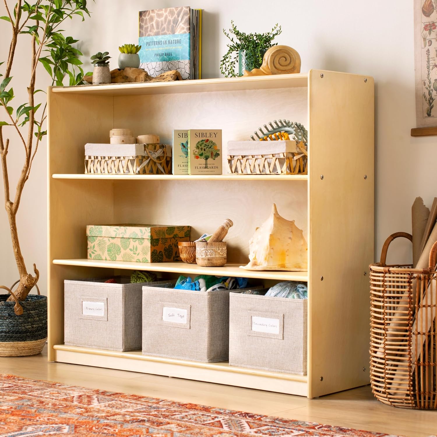 Bookcase Wood Shelf - EdQ Three Shelf Open Storage Natural