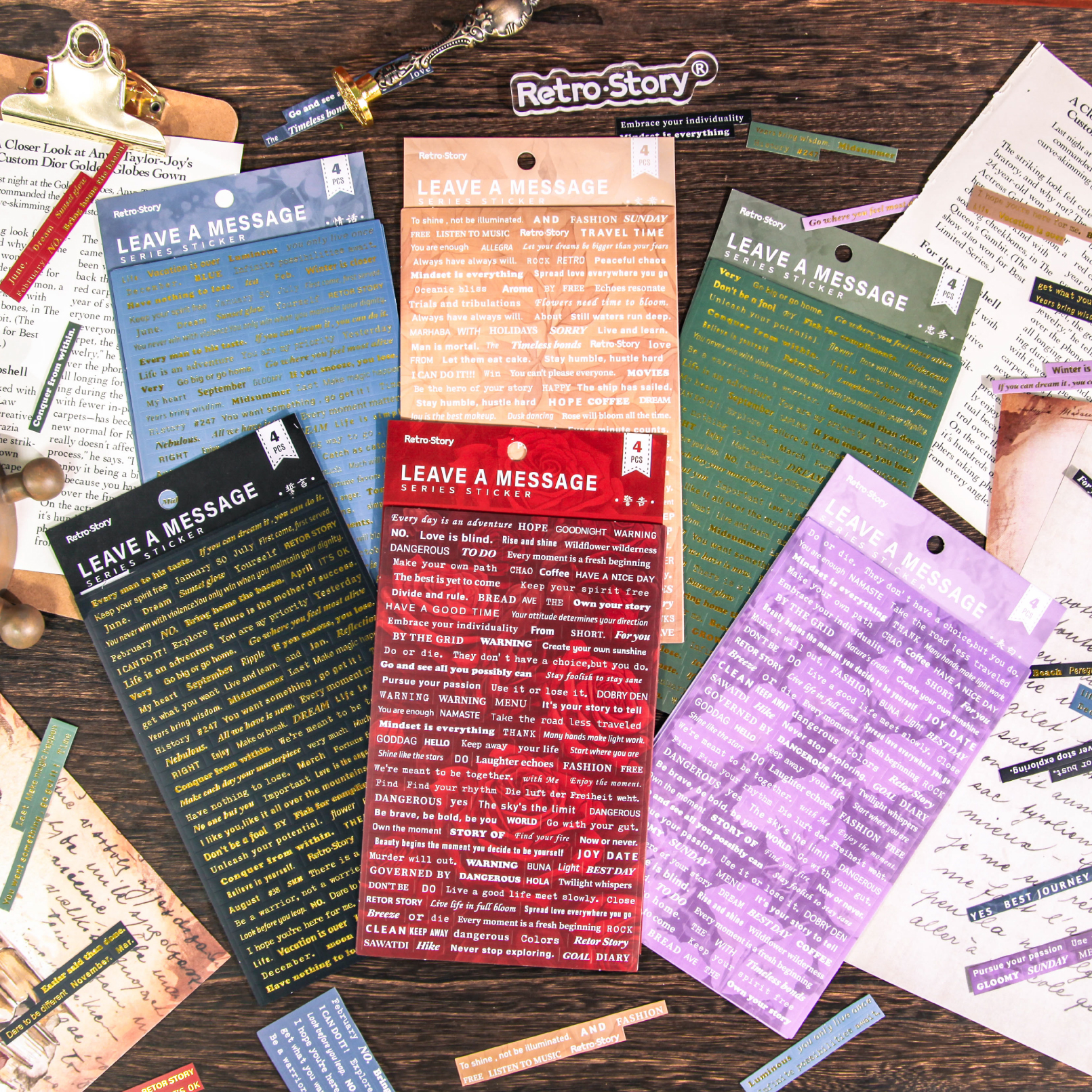 Home Office Quotes - 4 sheets Vintage English Text Label