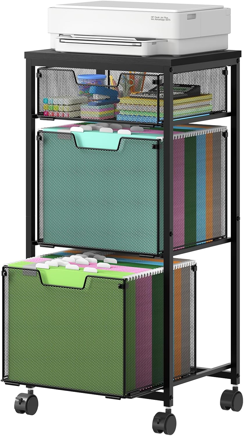 Rolling File Cart - 3 Drawer Mobile File Cabinet with