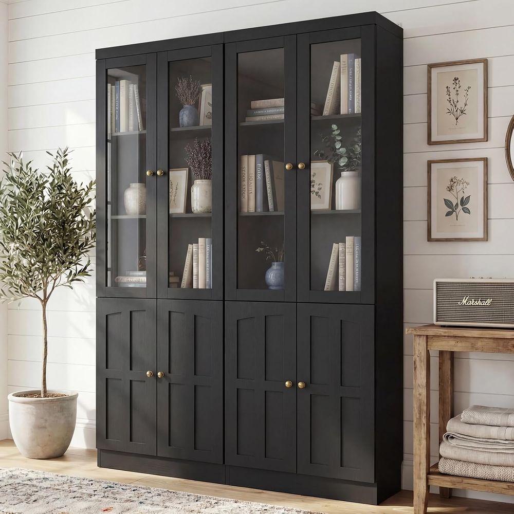 Home Office In Living Room - 80 Tall Glass Door Bookcase with
