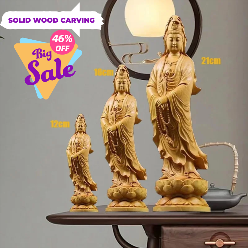 Home Office Feng Shui - Natural Cypress Guanyin Buddha Decorative Characters