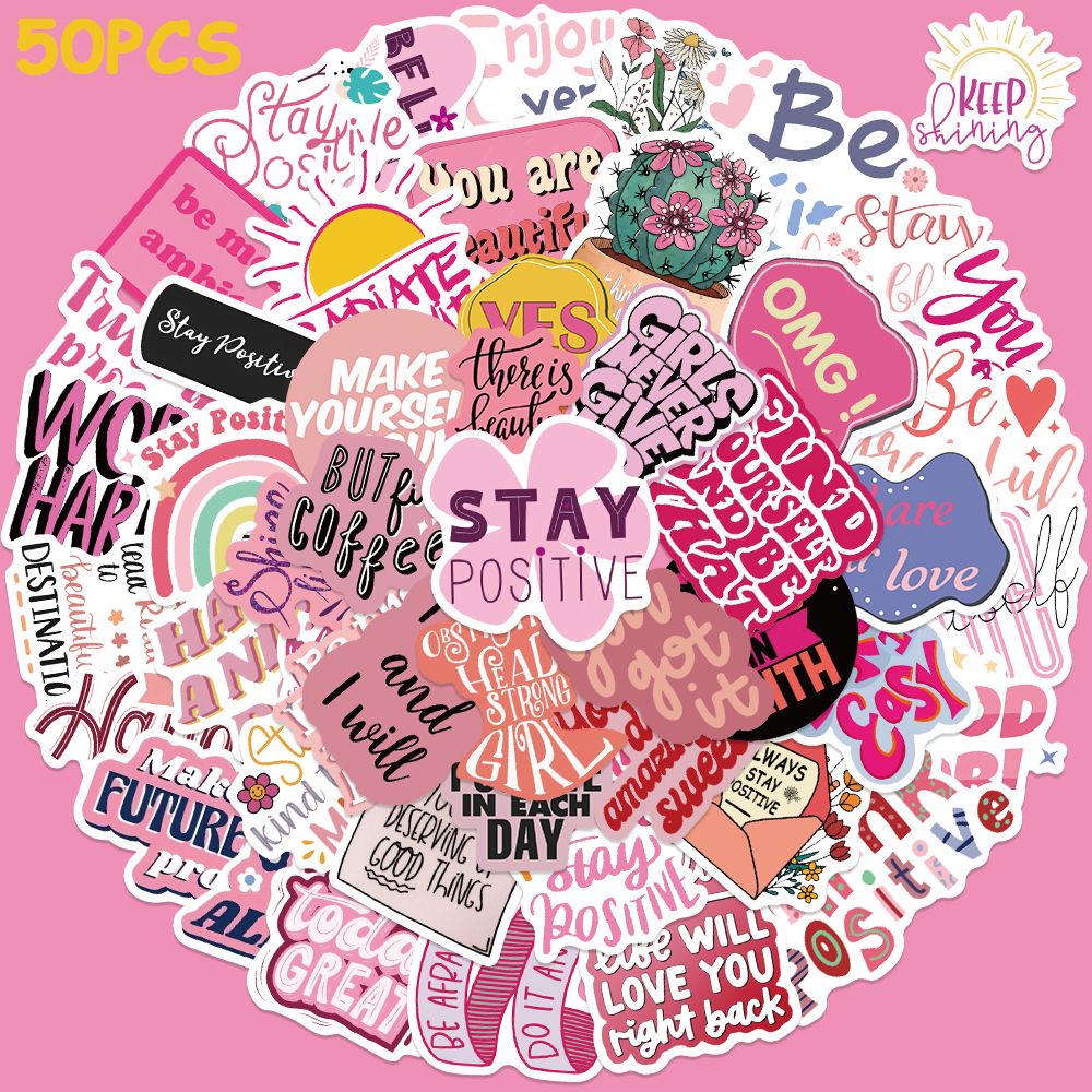 Home Office Quotes - 50pcs Pink Inspirational Phrase Sticker For