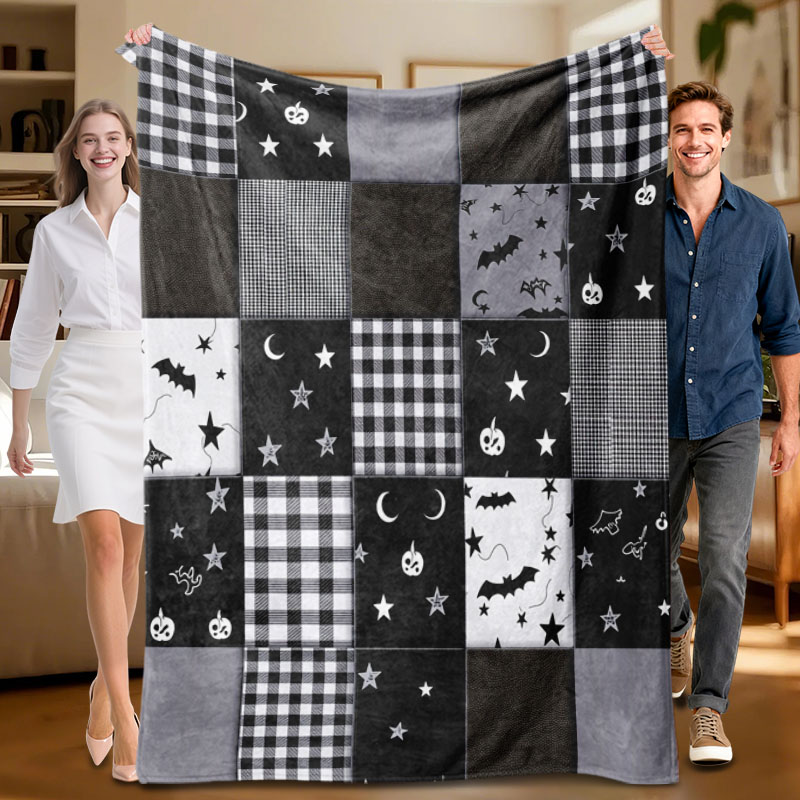 Home Office Gifts - 1 piece Halloween-themed patchwork flannel blanket,