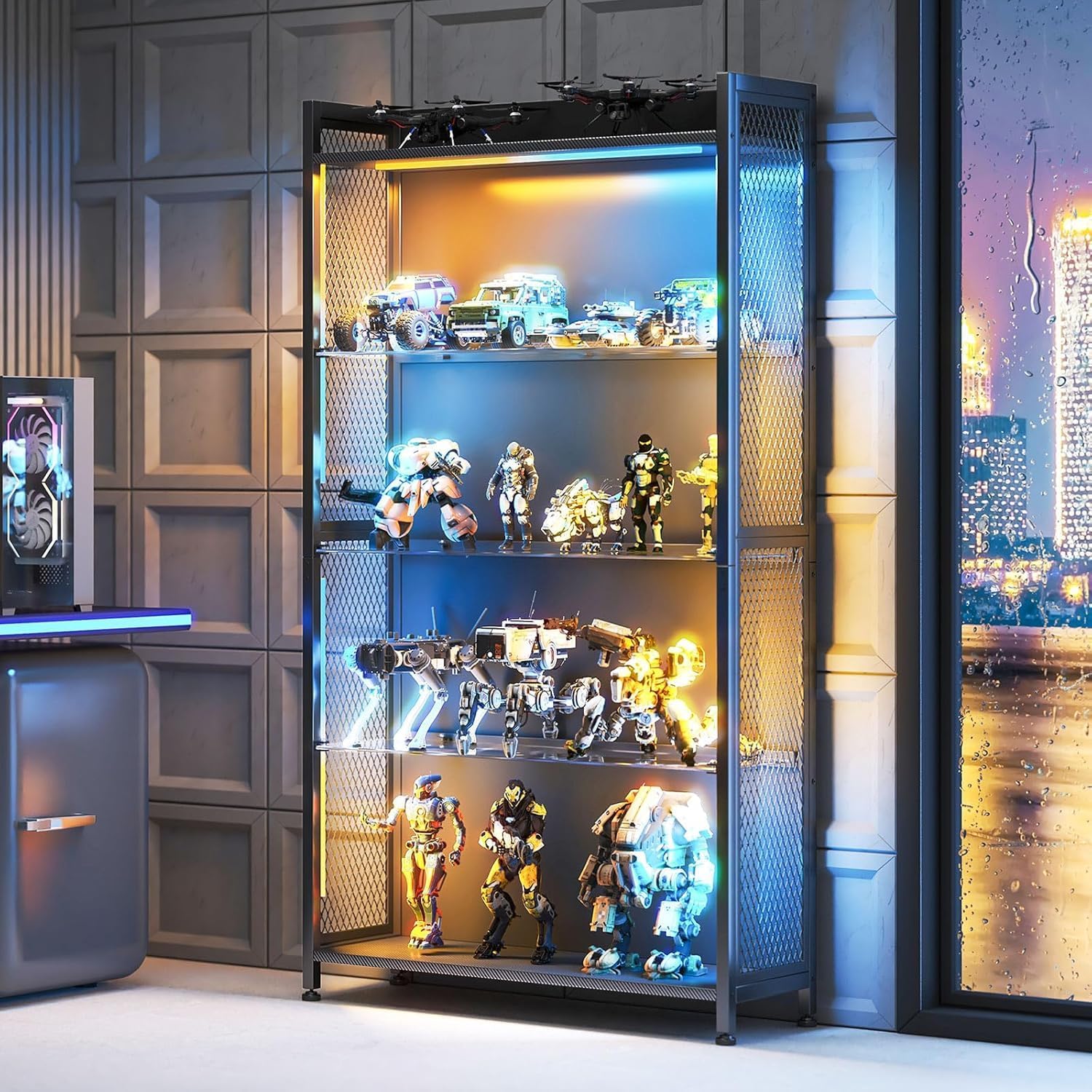 LED Display Case with Glass Sh - Bookcase Wood Shelf 리뷰 및 가격