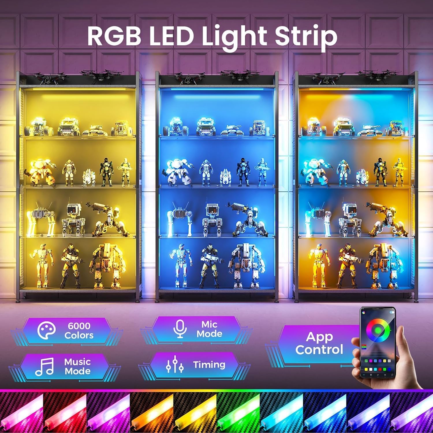 LED Display Case with Glass Sh - Bookcase Wood Shelf 리뷰 및 가격