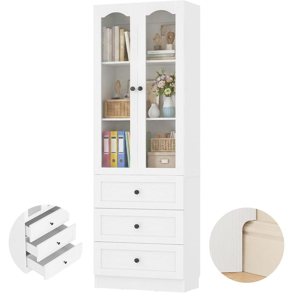 80 High 3-Shelf Glass-Door Boo - Bookcase Wood Shelf 리뷰 및 가격