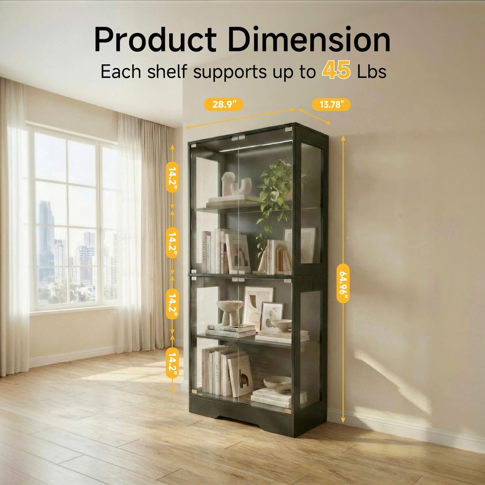 Dual-Tier Glass Display Cabine - Bookcase Wood Shelf 리뷰 및 가격