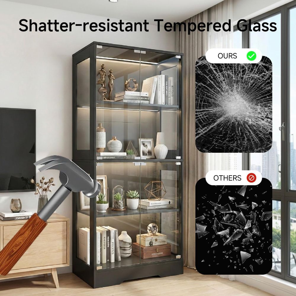 Dual-Tier Glass Display Cabine - Bookcase Wood Shelf 리뷰 및 가격