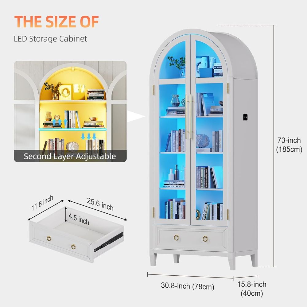 4-Tier Glass Display Cabinet,  - Bookcase Wood Shelf 리뷰 및 가격