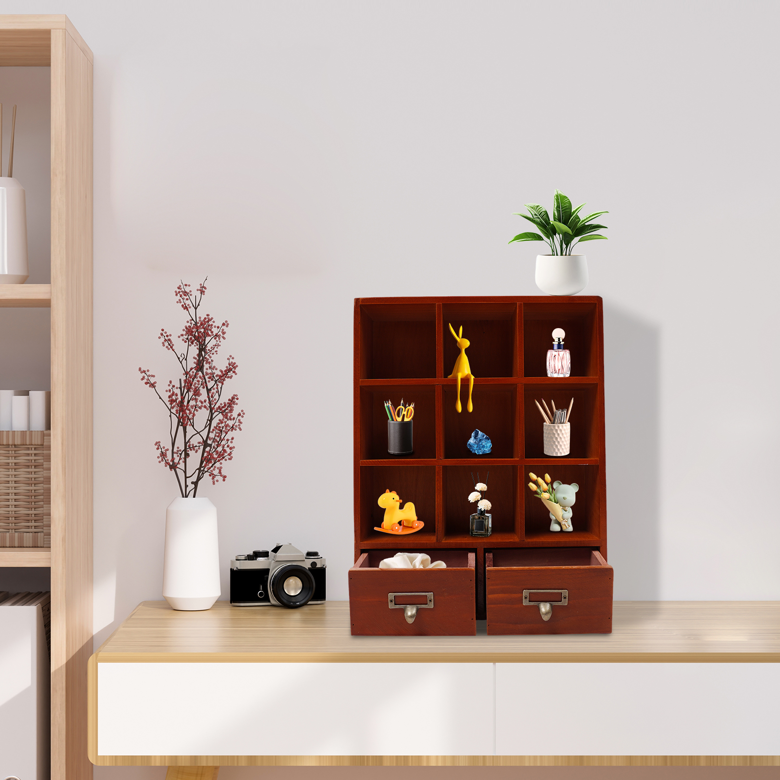 Storage Display Cabinet, 9-Cub - Bookcase Wood Shelf 리뷰 및 가격