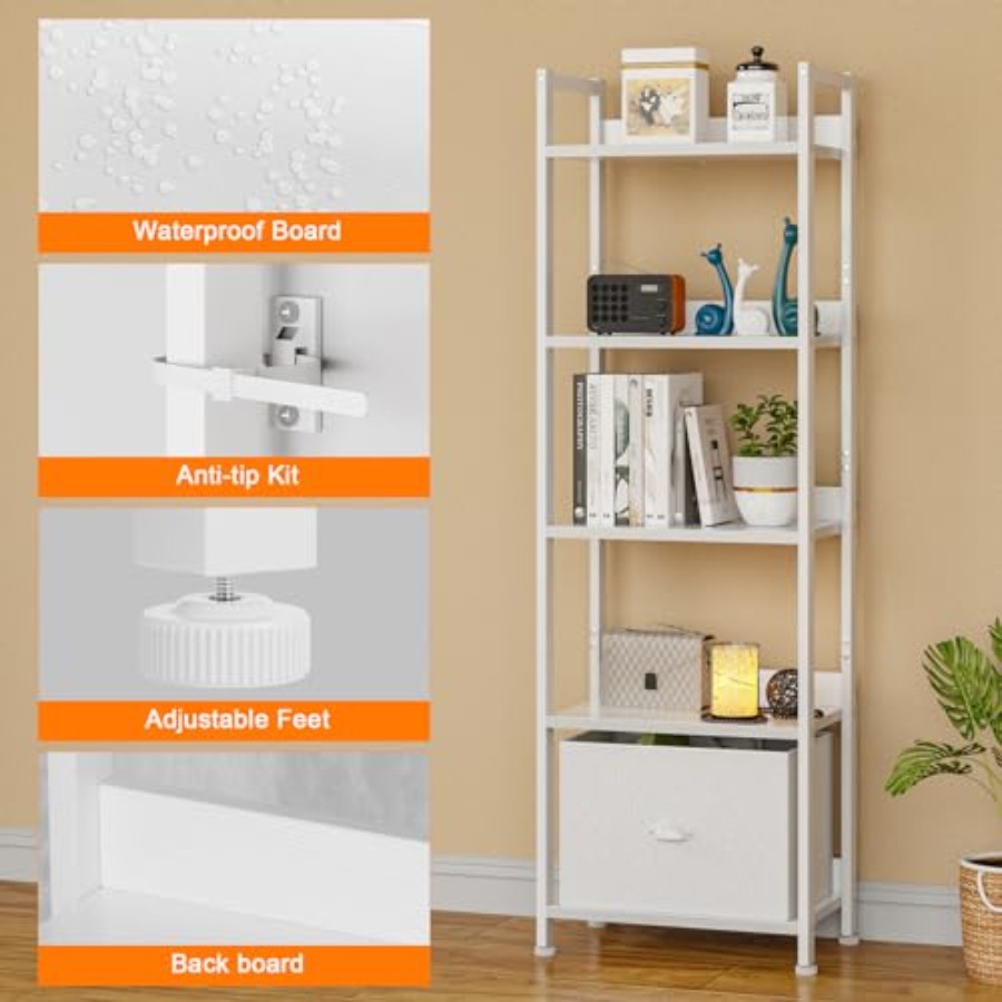 Bookshelf with Drawer, Tall Na - Bookcase Wood Shelf 리뷰 및 가격