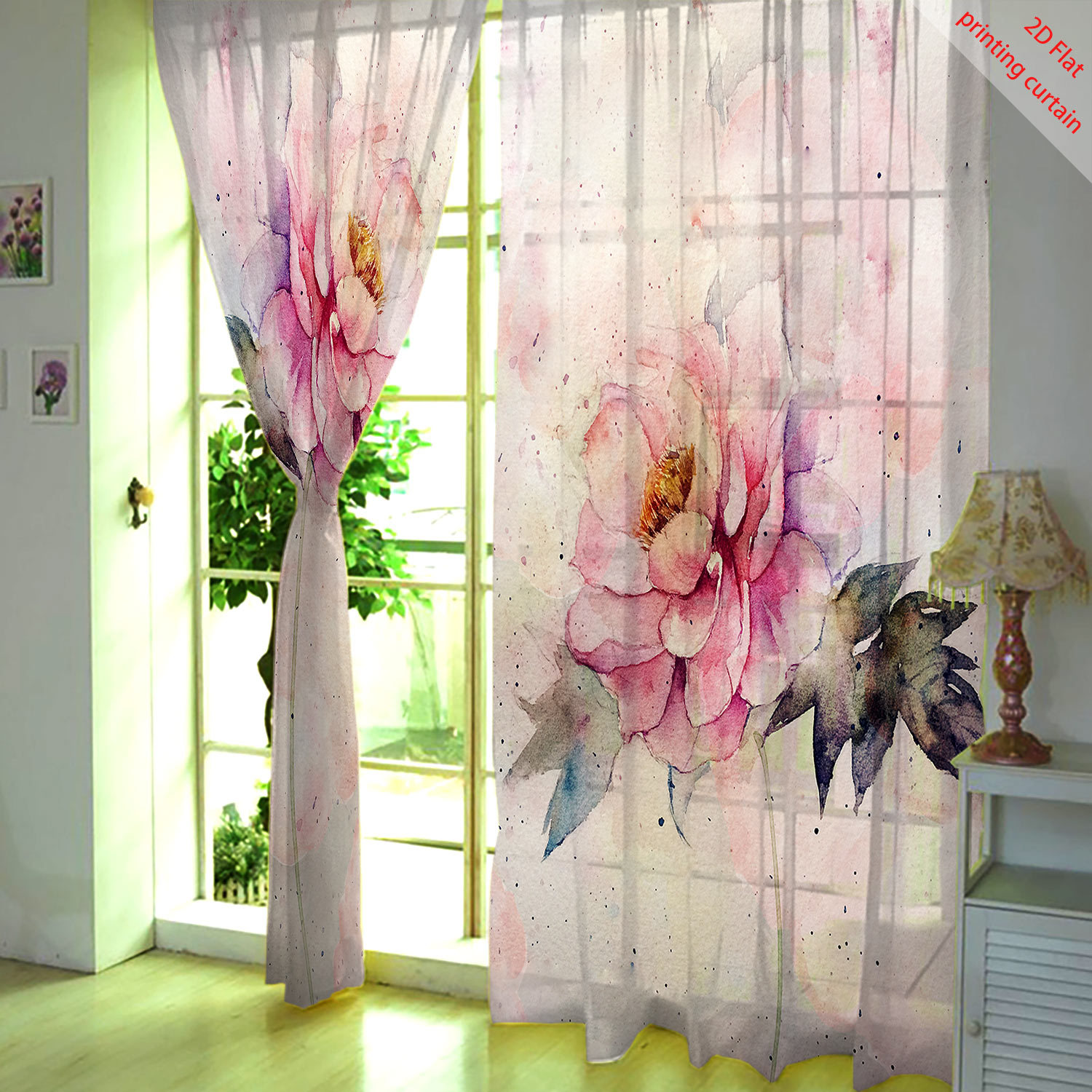 Pink tulip print transparent g - Home Office Windows 리뷰 및 가격