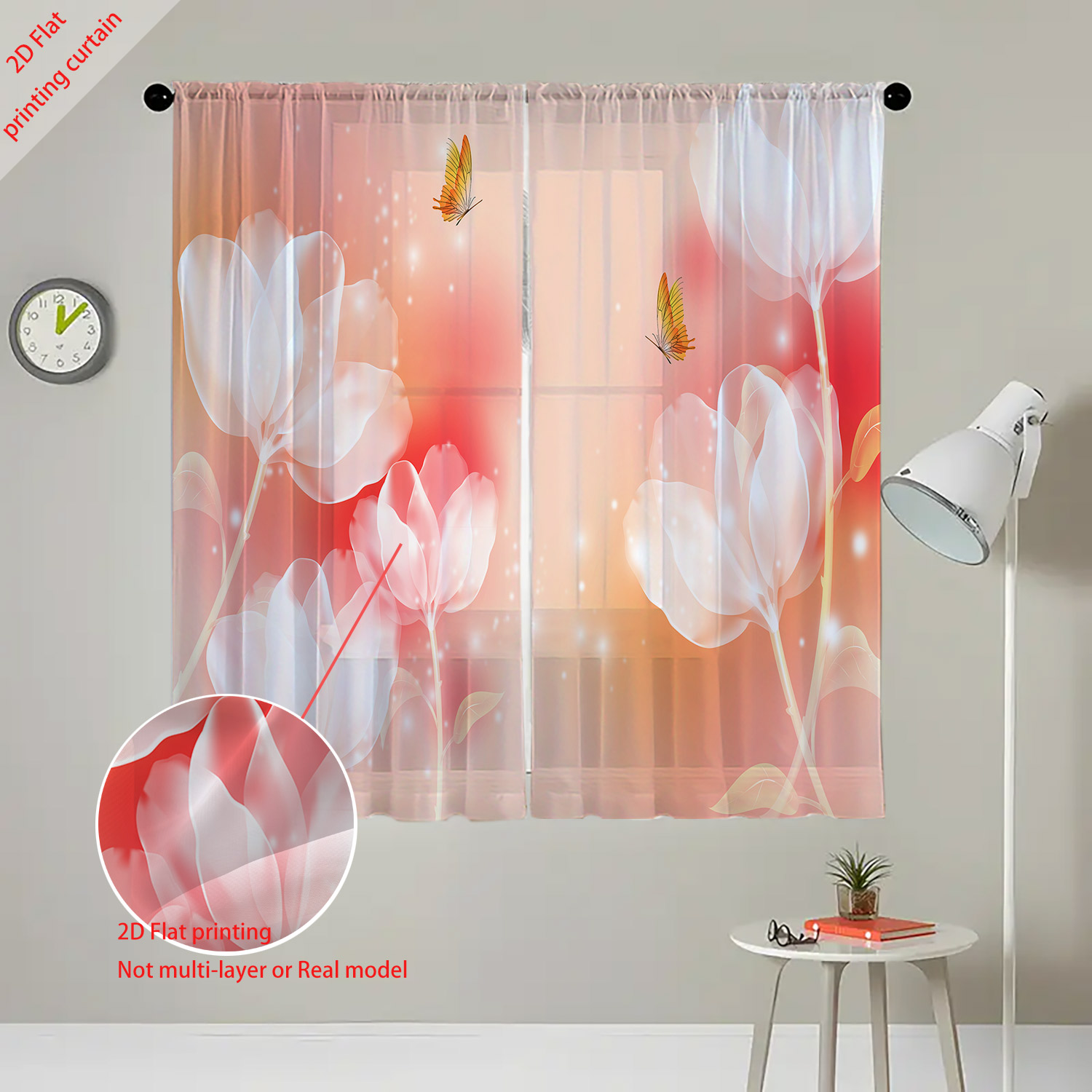Purple flower printed transpar - Home Office Windows 리뷰 및 가격