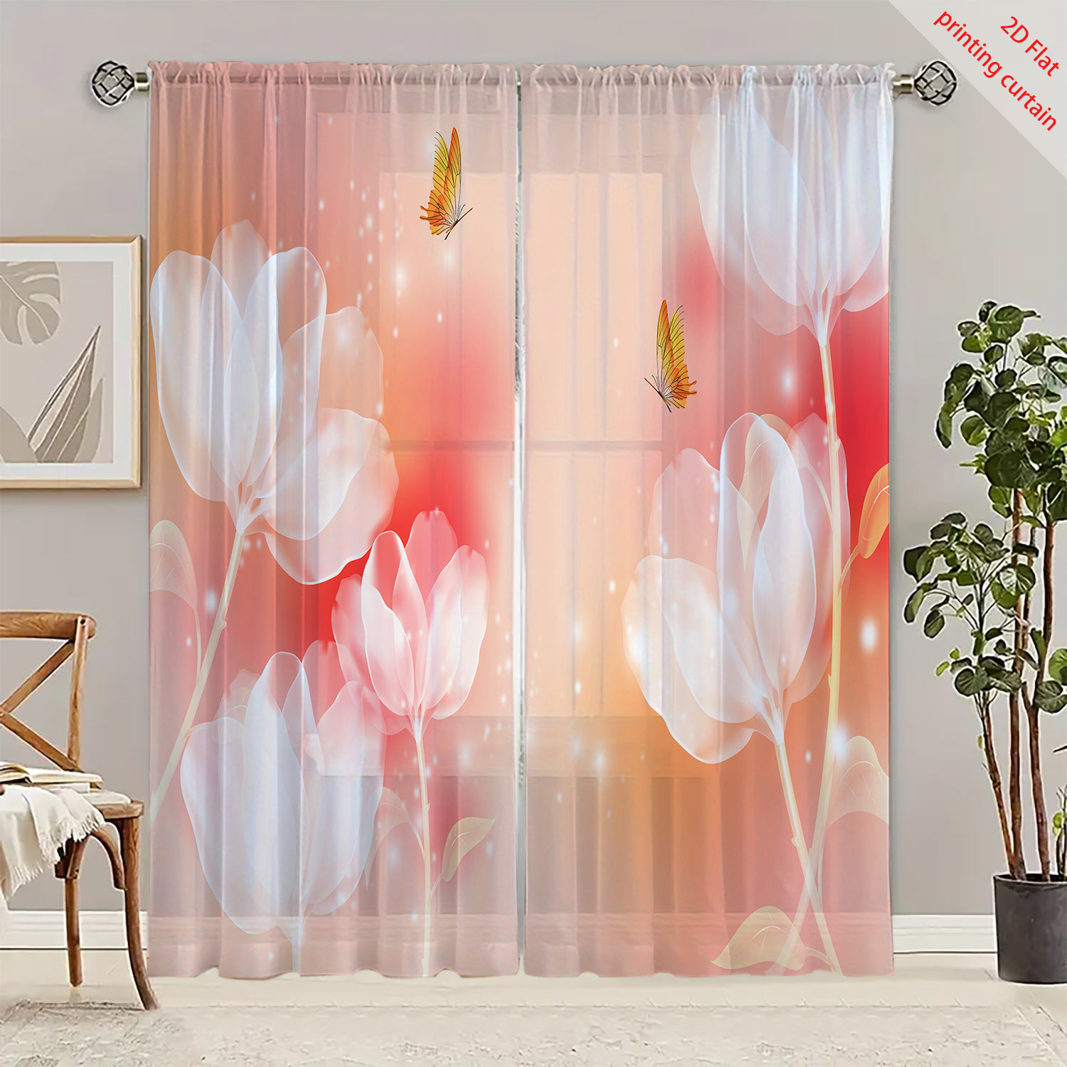 Purple flower printed transpar - Home Office Windows 리뷰 및 가격