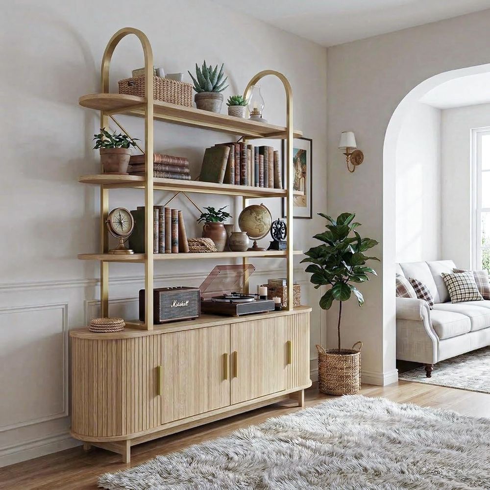 Elegant Arched Cabinet, Slidin - Bookcase Wood Shelf 리뷰 및 가격