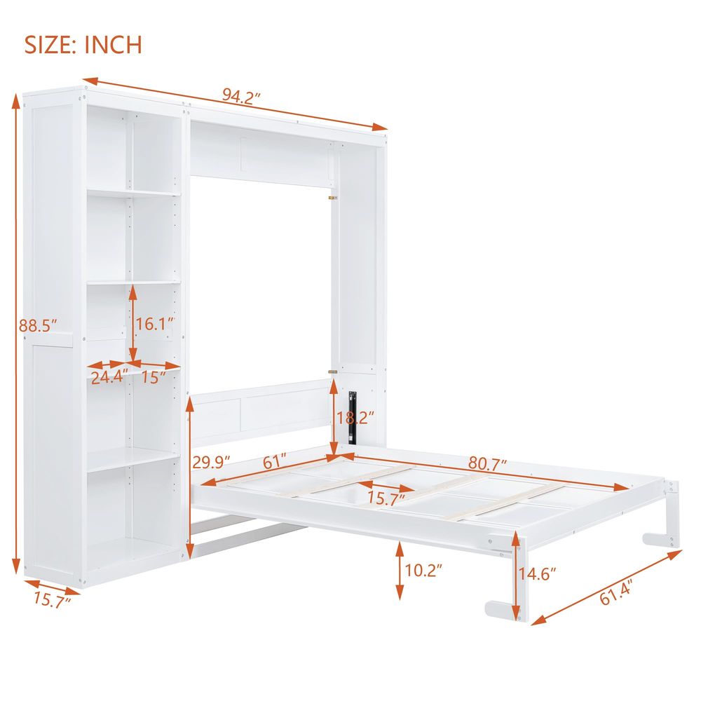 Queen Murphy Bed with Storage  - Bookcase Wood Shelf 리뷰 및 가격