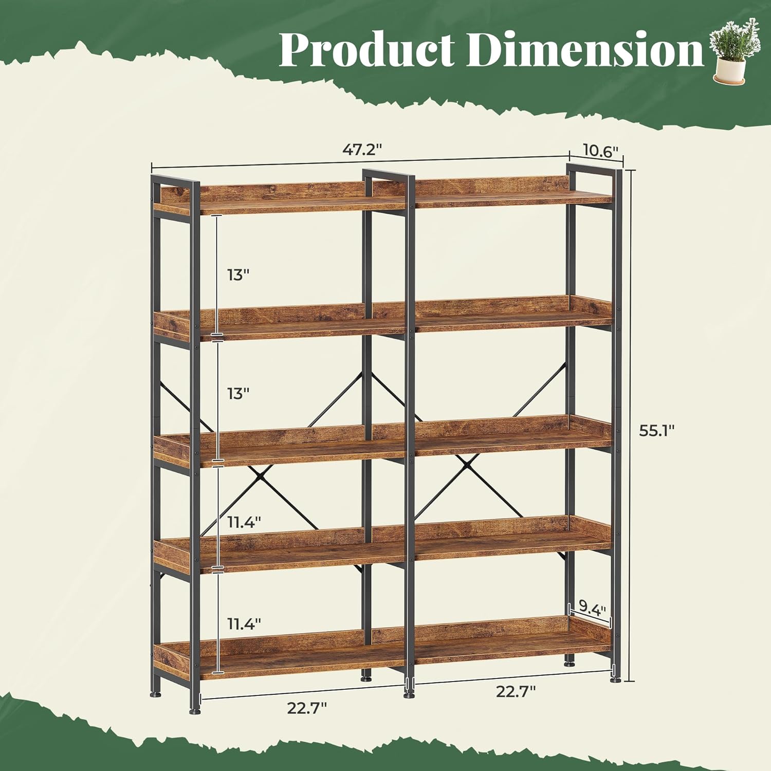 5-Tier Bookshelf with 10 Open  - Bookcase Wood Shelf 리뷰 및 가격