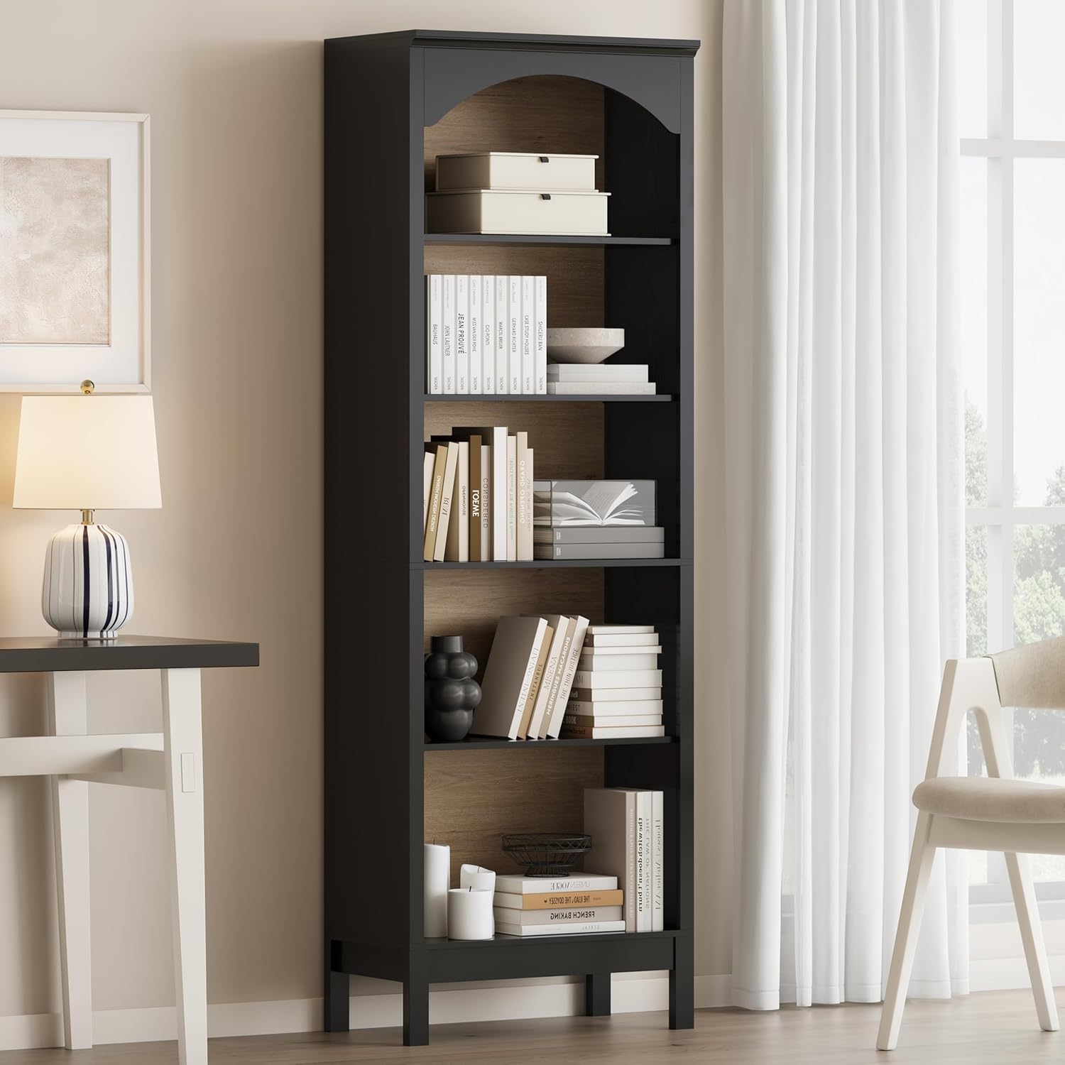 Arched Bookshelf with 5 Tier O - Bookcase Wood Shelf 리뷰 및 가격