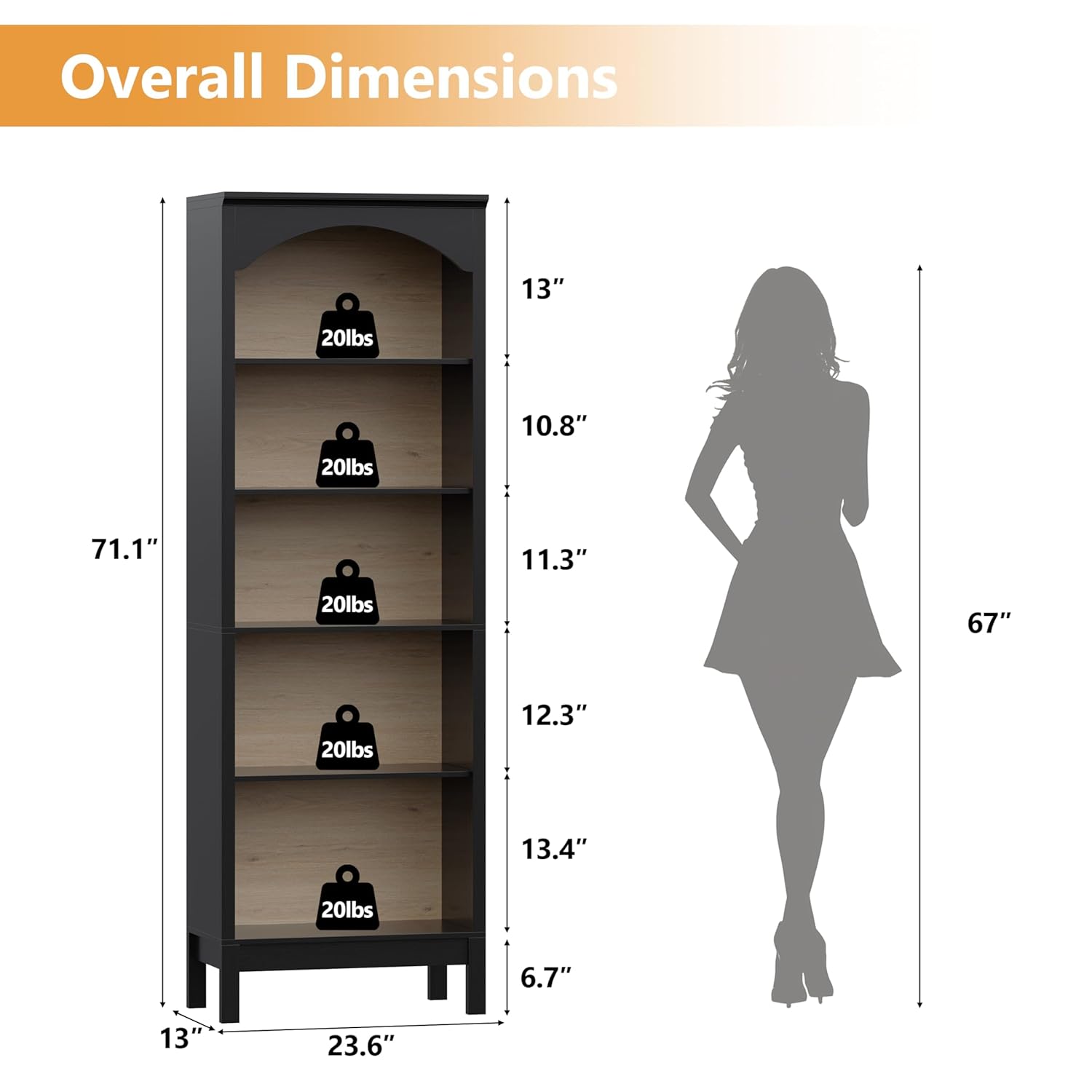 Arched Bookshelf with 5 Tier O - Bookcase Wood Shelf 리뷰 및 가격