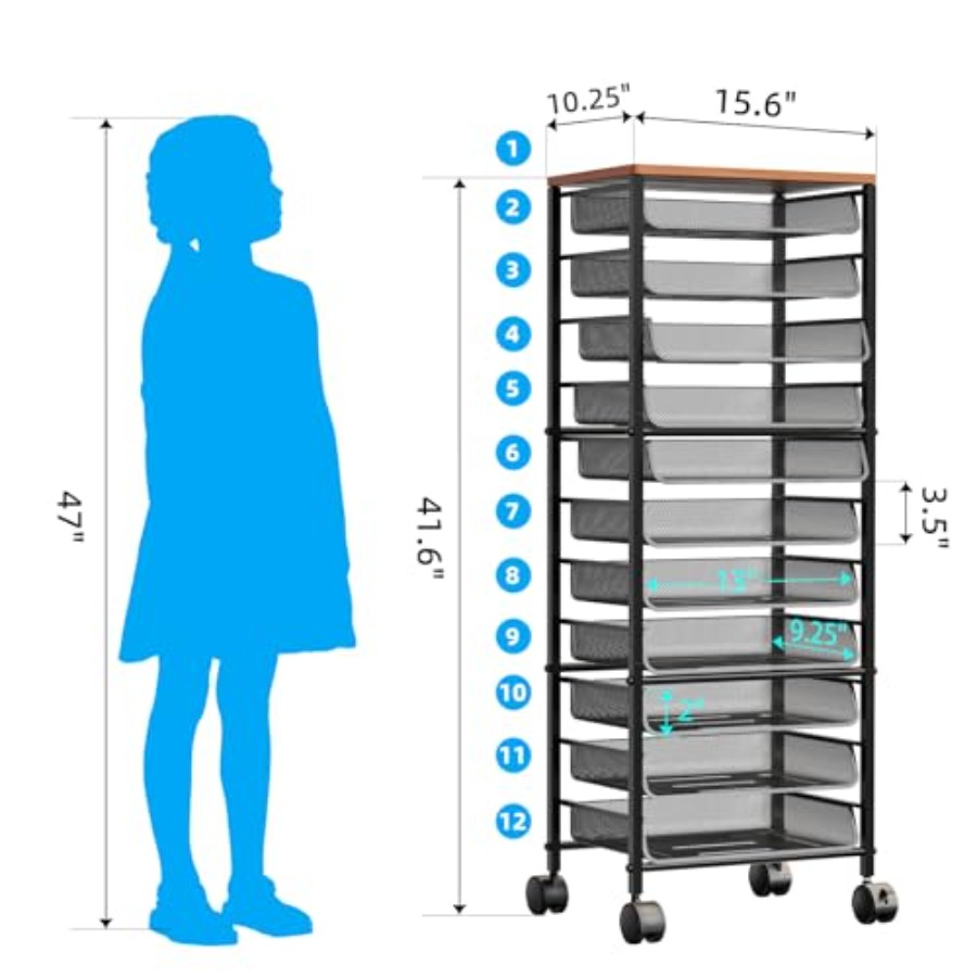 12 Tier Rolling File Cart, Woo - Letter Tray Desk 리뷰 및 가격