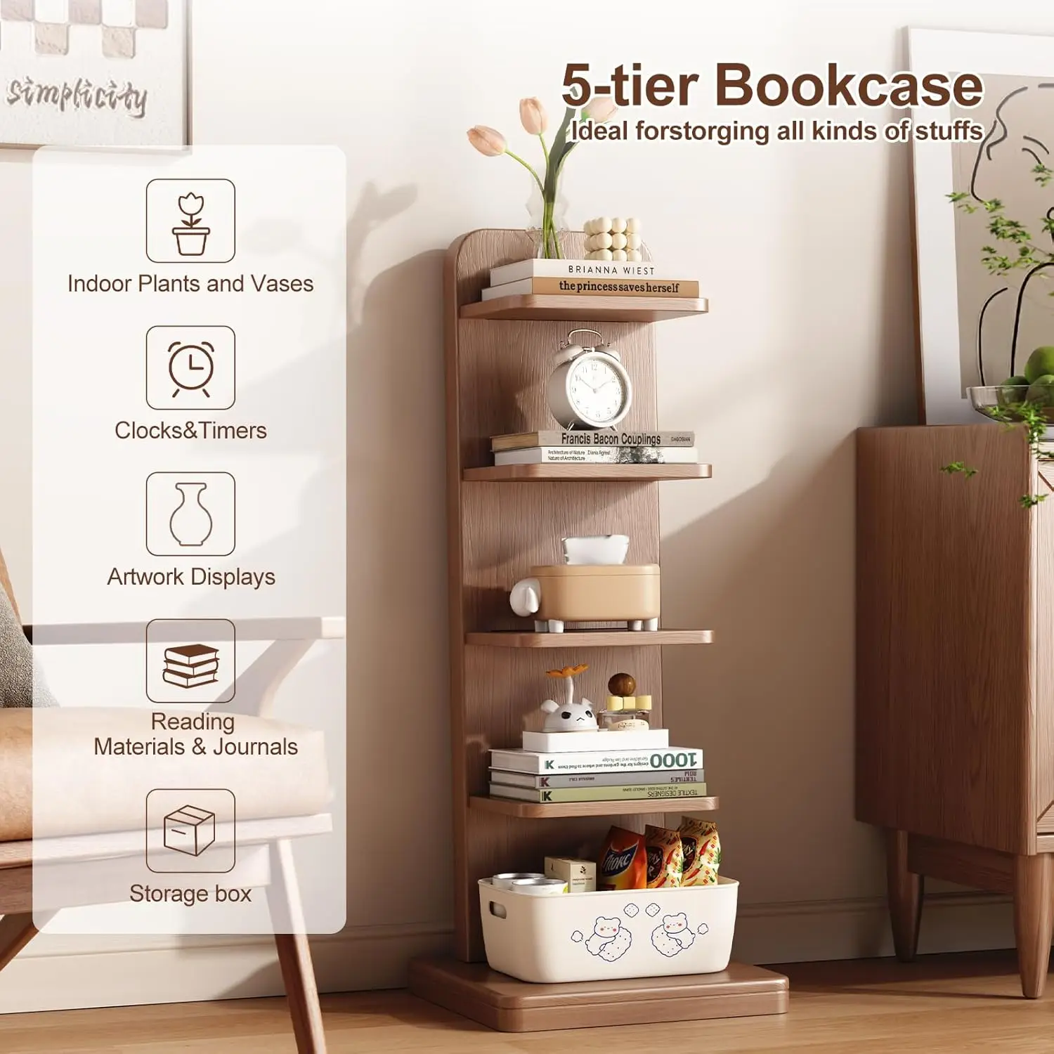 Narrow Ladder Bookcase 5 Shelf - Bookcase Wood Shelf 리뷰 및 가격