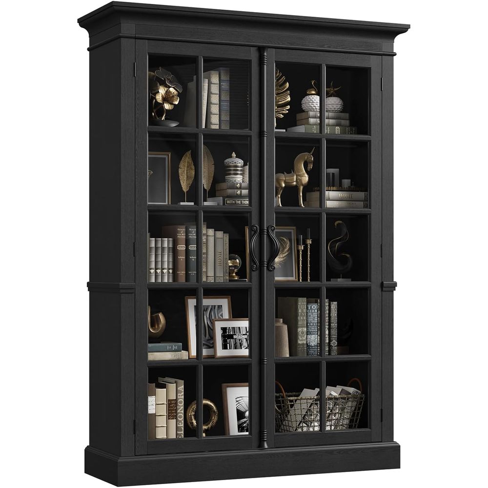 65 Tall Display Cabinet with A - Bookcase Wood Shelf 리뷰 및 가격