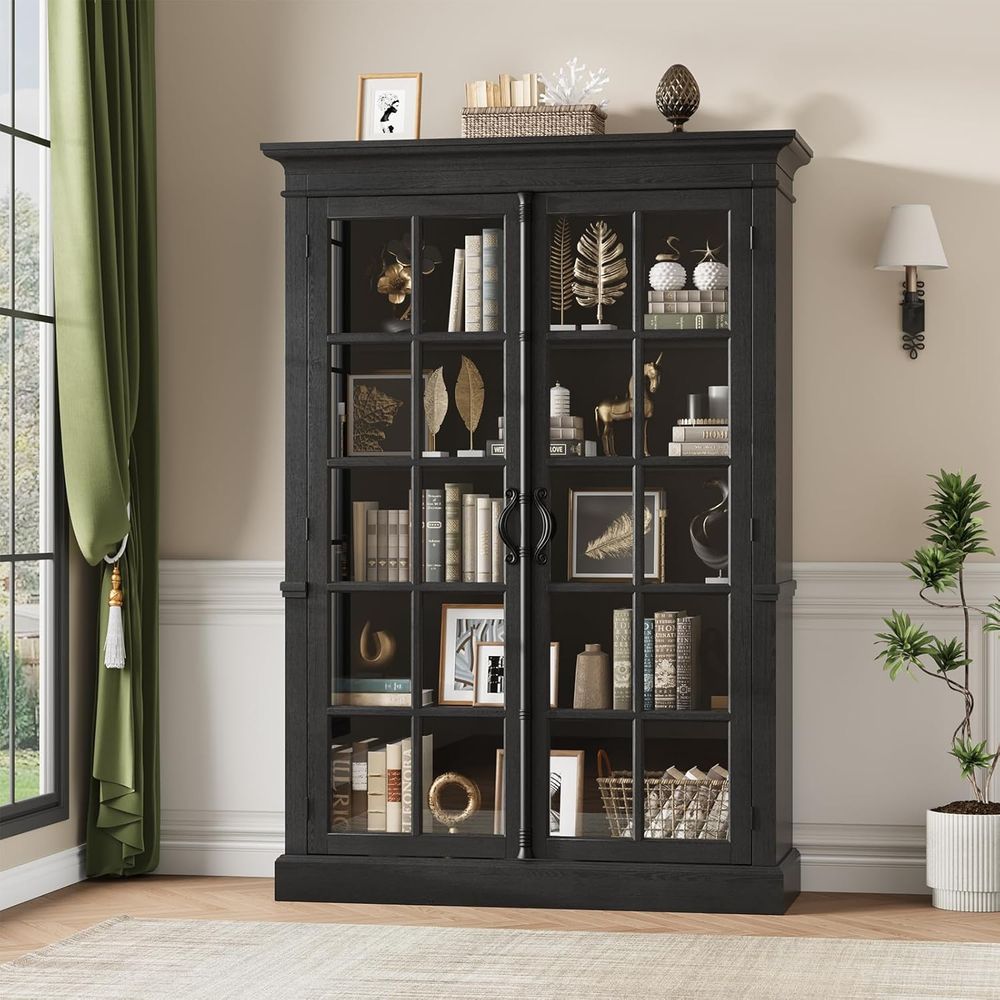 65 Tall Display Cabinet with A - Bookcase Wood Shelf 리뷰 및 가격