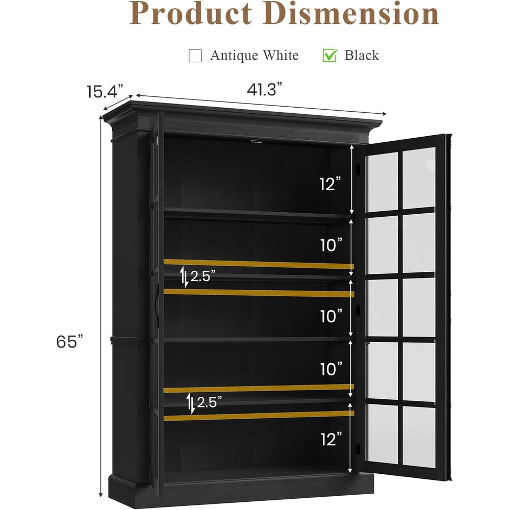 65 Tall Display Cabinet with A - Bookcase Wood Shelf 리뷰 및 가격