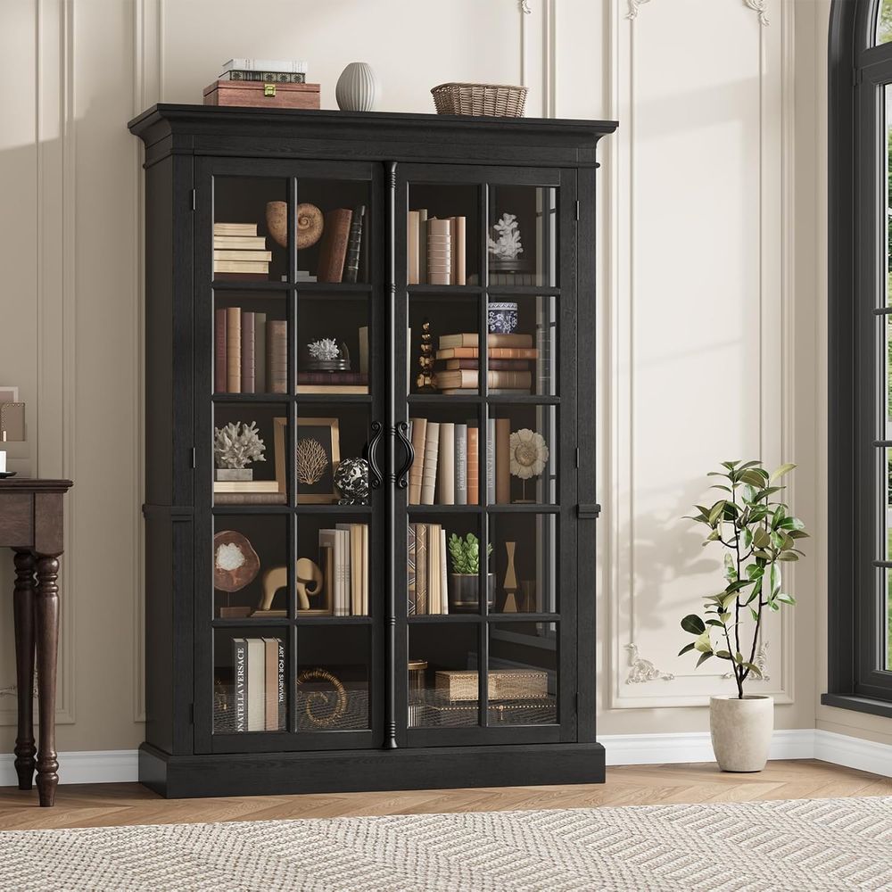 65 Tall Display Cabinet with A - Bookcase Wood Shelf 리뷰 및 가격