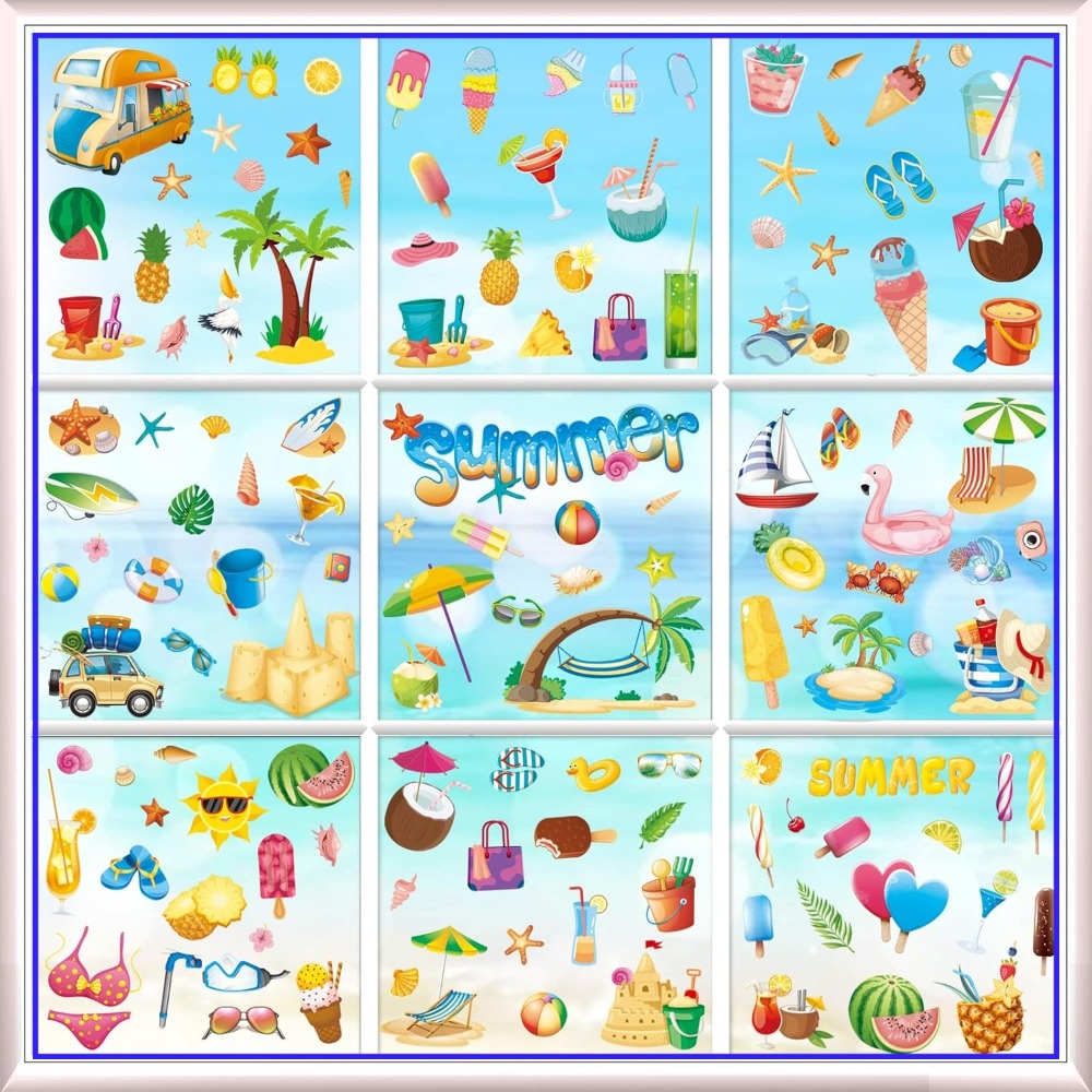 134Pcs Summer Window Clings -  - Home Office Windows 리뷰 및 가격