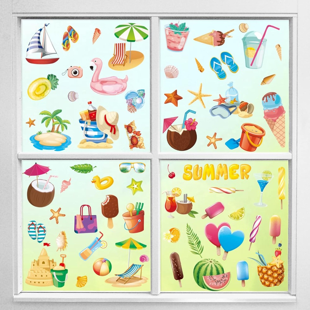 134Pcs Summer Window Clings -  - Home Office Windows 리뷰 및 가격